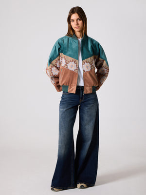 Bomber Cyan & Brownish Pink Vintage Jacket S