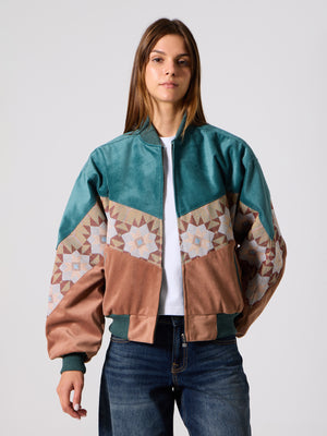 Bomber Cyan & Brownish Pink Vintage Jacket S