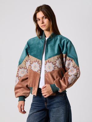 Bomber Cyan & Brownish Pink Vintage Jacket S