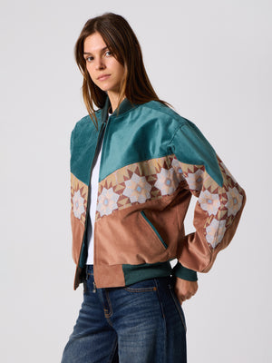 Bomber Cyan & Brownish Pink Vintage Jacket S