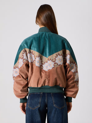 Bomber Cyan & Brownish Pink Vintage Jacket S