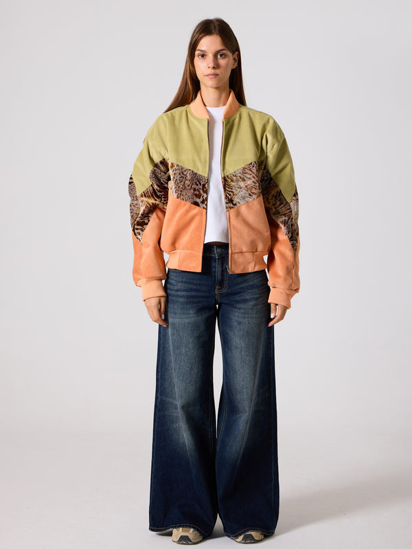 Bomber Light Green & Orange Vintage Jacket M