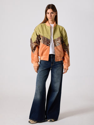 Bomber Light Green & Orange Vintage Jacket M