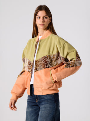 Bomber Light Green & Orange Vintage Jacket M