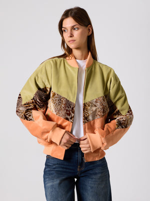Bomber Light Green & Orange Vintage Jacket M