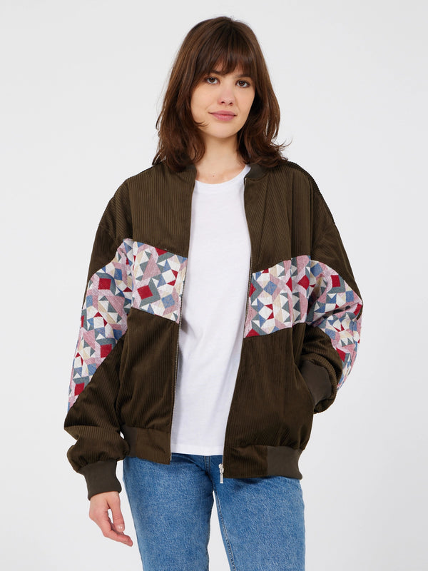 Aztec Dark Khaki Bomber Jacket L