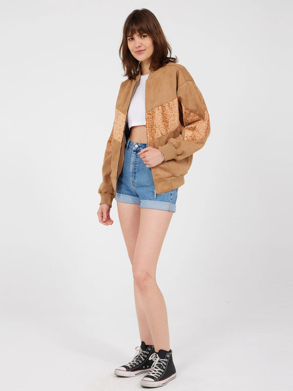 Aztec Light Brown Bomber Jacket XS