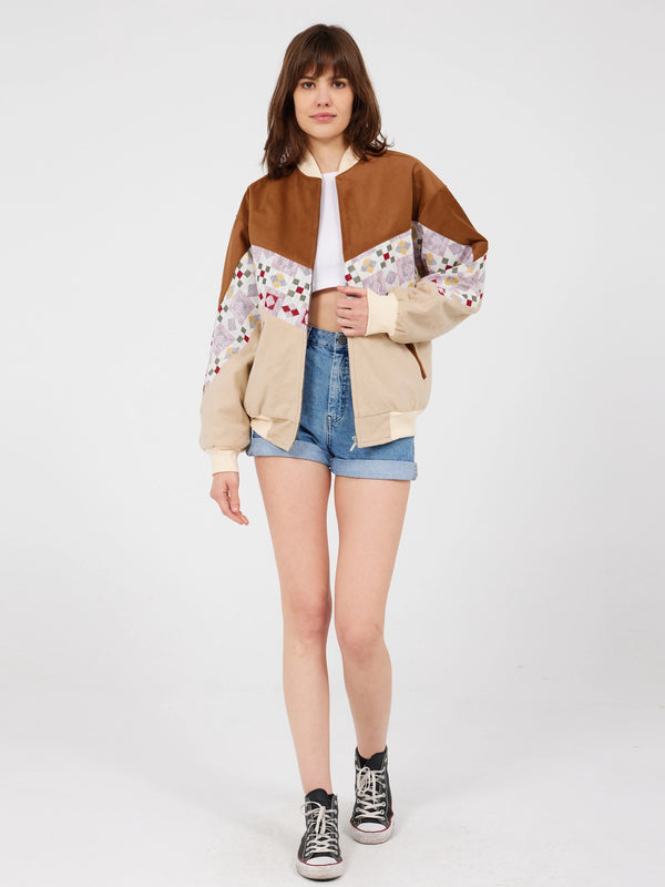 Aztec Brown & Cream Bomber Jacket S