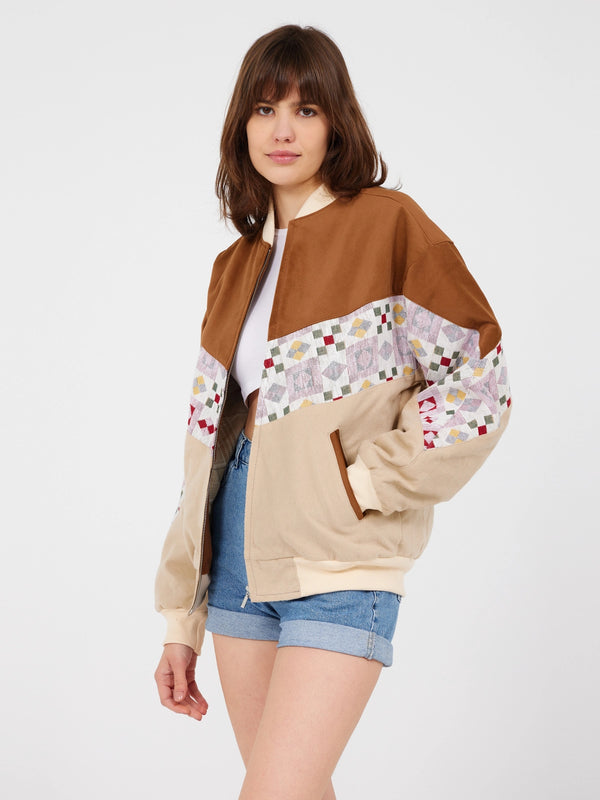 Aztec Brown & Cream Bomber Jacket S