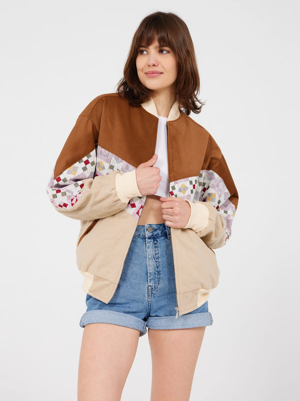 Aztec Brown & Cream Bomber Jacket S