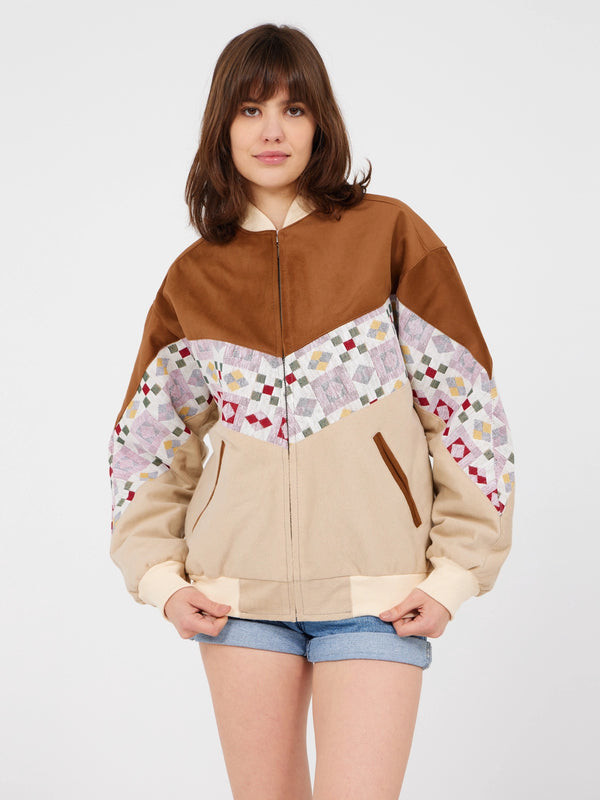 Aztec Brown & Cream Bomber Jacket S