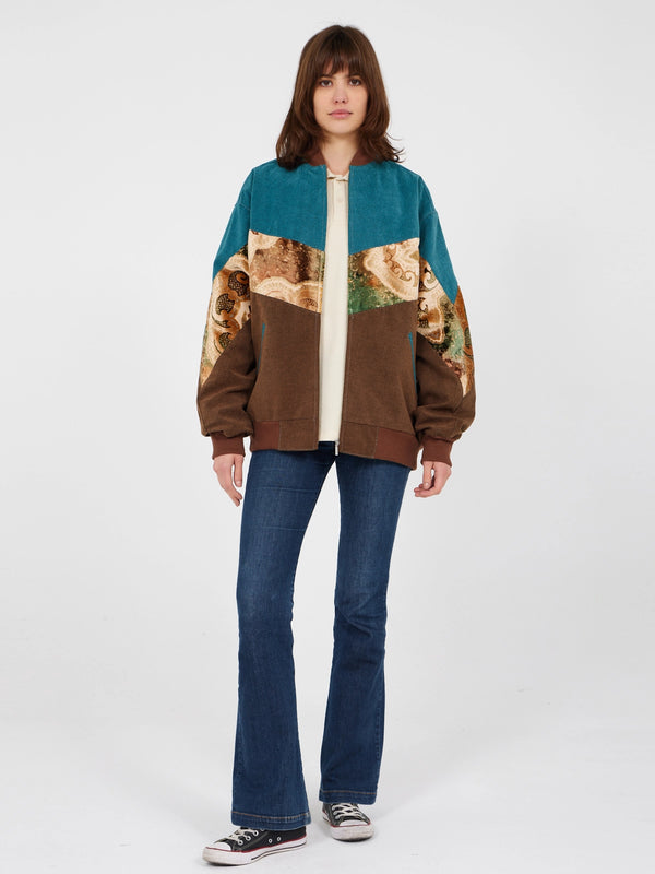 Aztec Blue & Brown Bomber Jacket L