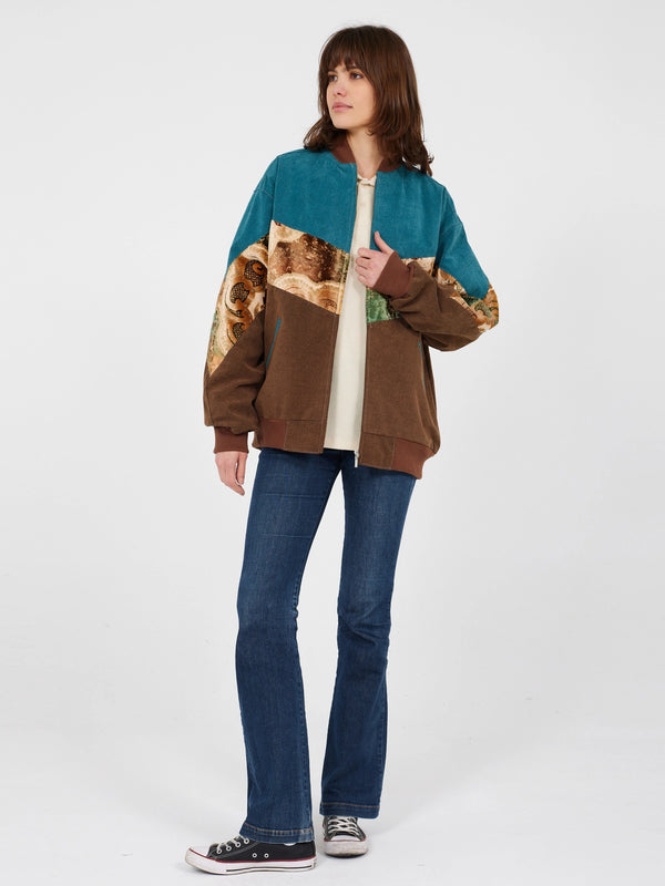 Aztec Blue & Brown Bomber Jacket L