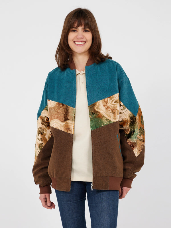 Aztec Blue & Brown Bomber Jacket L