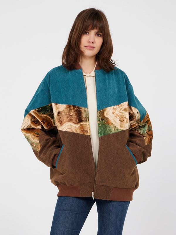 Aztec Blue & Brown Bomber Jacket L