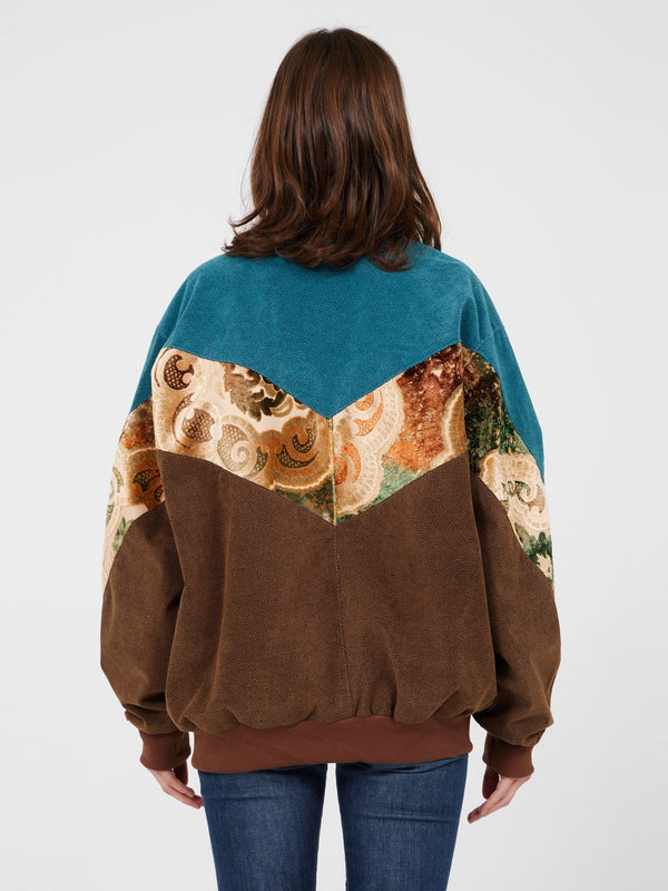 Aztec Blue & Brown Bomber Jacket L