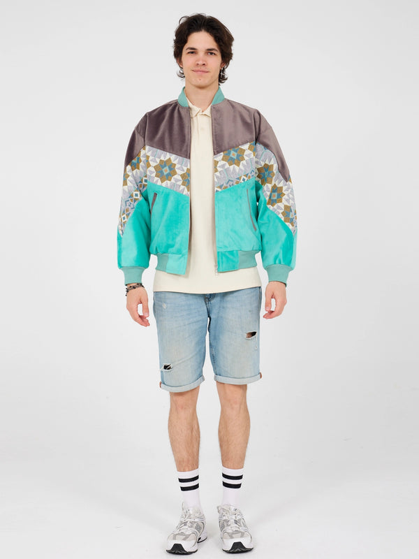 Aztec Grey & Blue Bomber Jacket S