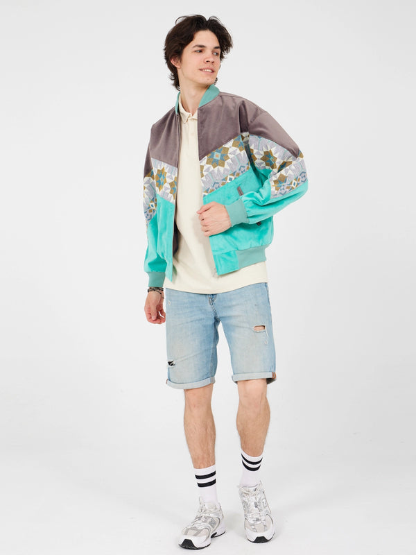 Aztec Grey & Blue Bomber Jacket S