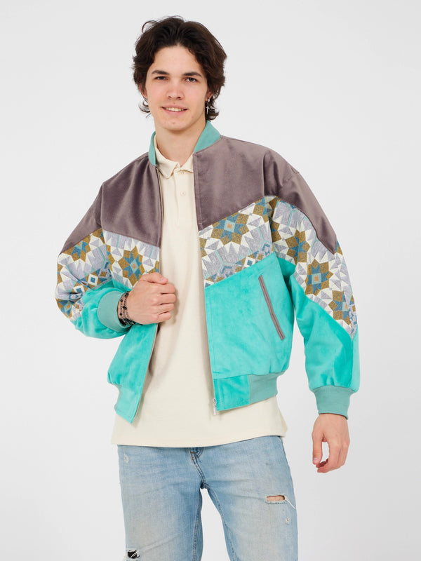 Aztec Grey & Blue Bomber Jacket S