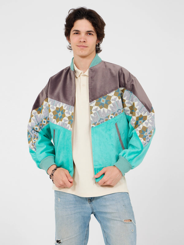 Aztec Grey & Blue Bomber Jacket S