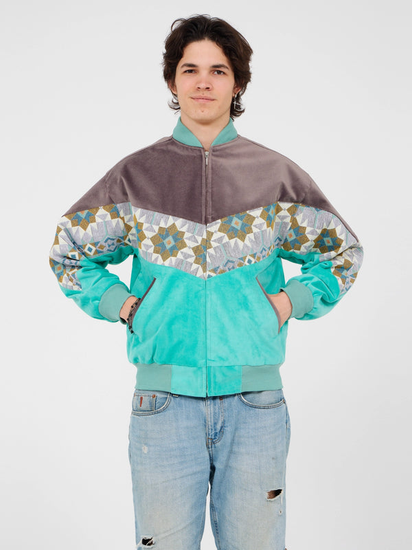 Aztec Grey & Blue Bomber Jacket S