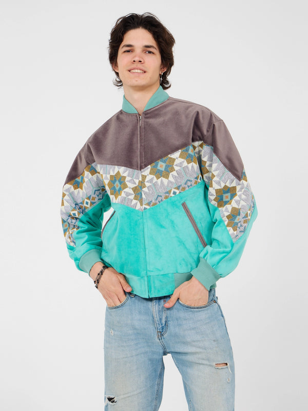 Aztec Grey & Blue Bomber Jacket S