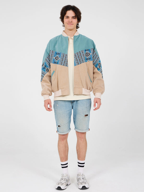 Aztec Blue & Cream Bomber Jacket L