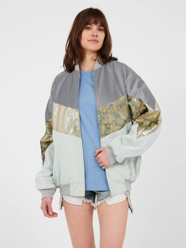 Aztec Grey & Blue Bomber Jacket L