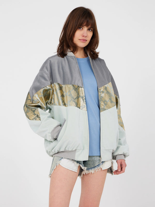 Aztec Grey & Blue Bomber Jacket L