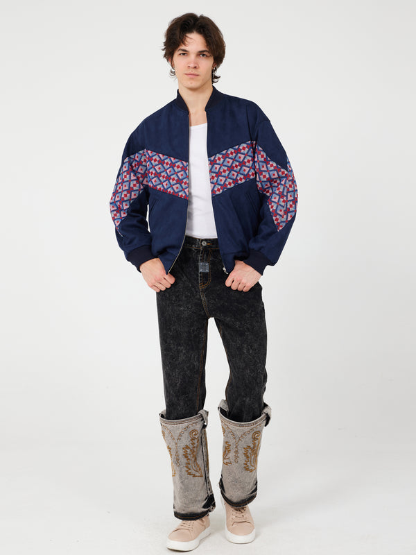 Aztec Navy Blue Bomber Jacket M