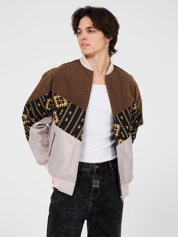 Aztec Brown & Grey Bomber Jacket M