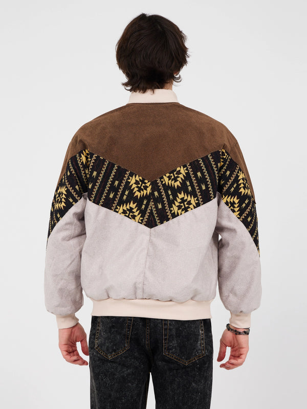 Aztec Brown & Grey Bomber Jacket M