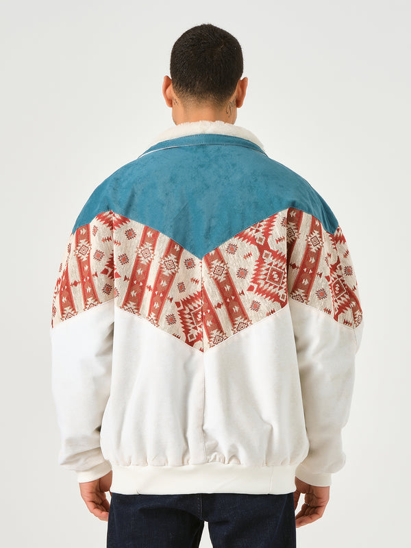 Aztec White & Turquosie Unisex Vintage Jacket XXXL