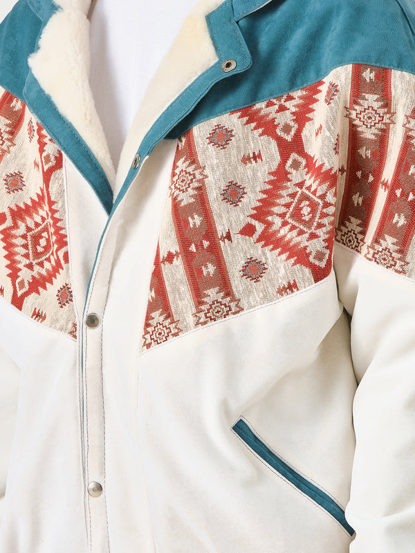 Aztec White & Turquosie Unisex Vintage Jacket XXXL